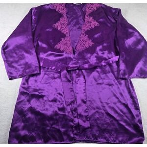 Victoria's Secret Purple Satin Lace Trim Robe Y2K Lingerie Short Tie Waist